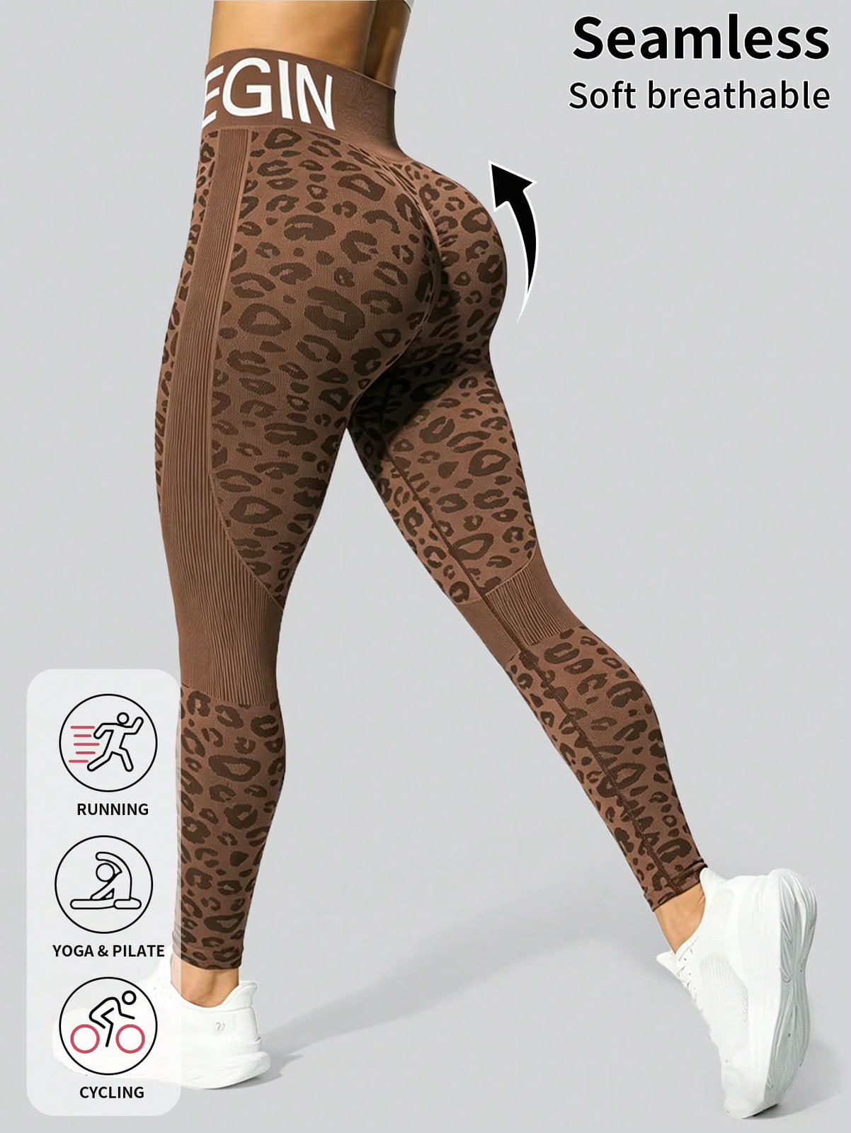 Legging de Compressão Fitness com Estampa de Leopardo Marrom Vintage e Listra Vertical…